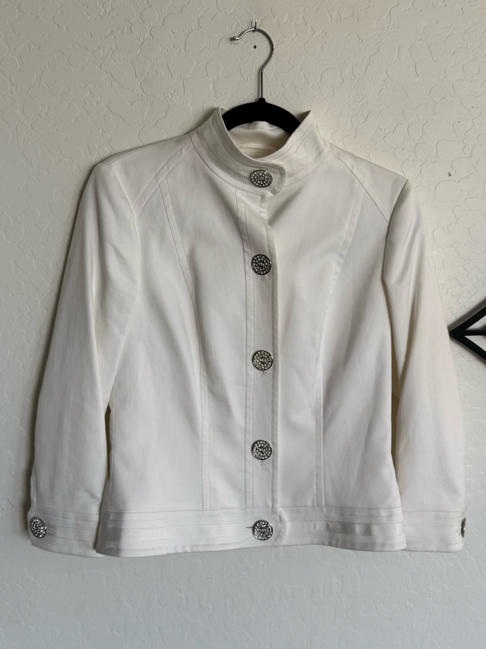 ESCADA  Vintage Mandarin Collar Cotton Blend Jacket White Size 36 / US 6